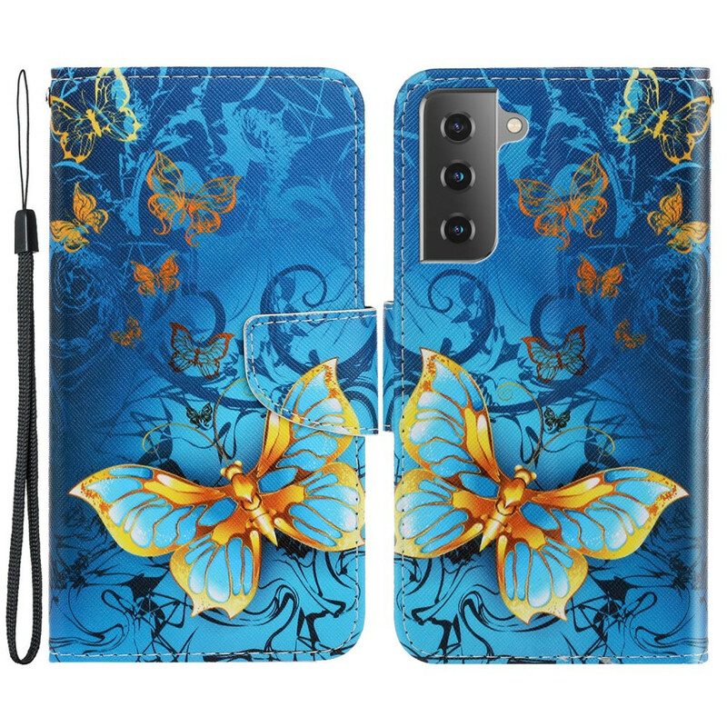 Custodia in pelle Samsung Galaxy S21 FE Variazioni Cinturino Farfalle