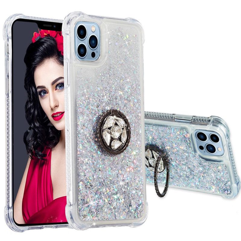 Cover iPhone 15 Pro Max Paillettes Con Anello Di Supporto