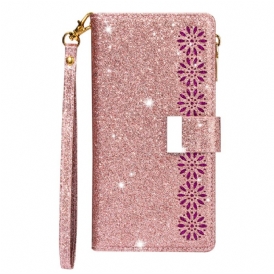 Custodia in pelle iPhone 15 Pro Max Glitter Con Portamonete