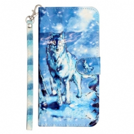 Custodia in pelle iPhone 15 Pro Max Lupo 3d Con Cinturino