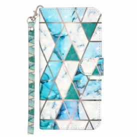 Custodia in pelle iPhone 15 Pro Max Marmo 3d Con Cinturino