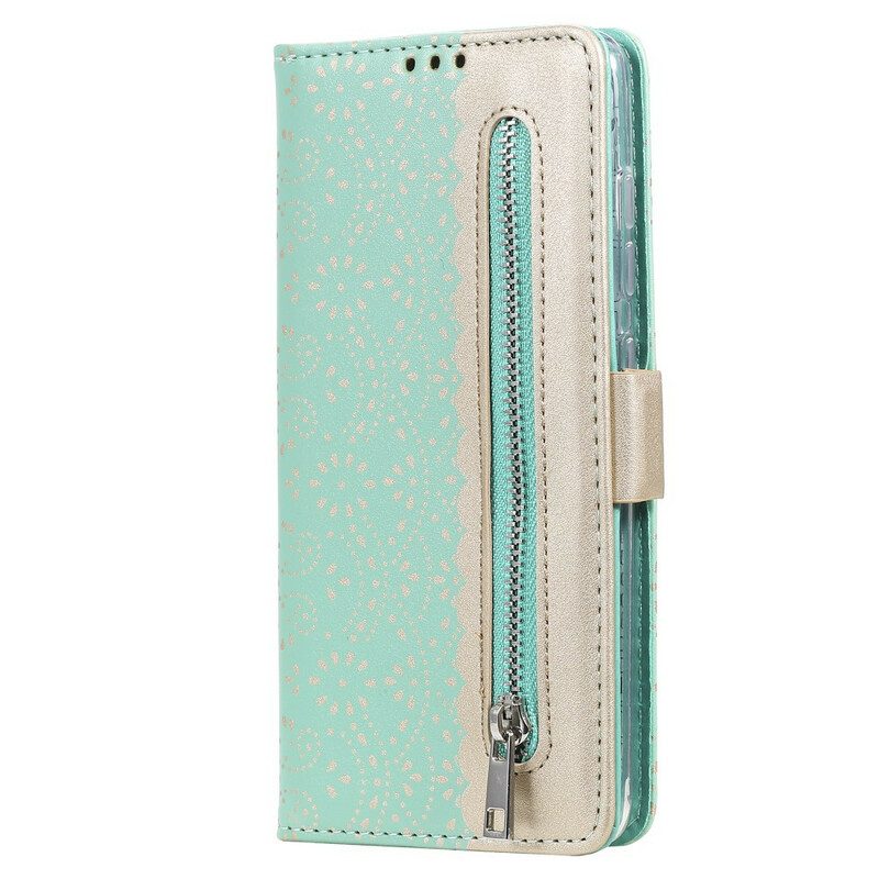 Custodia in pelle Samsung Galaxy A51 5G Portamonete Con Cinturino In Pizzo