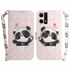 Custodia in pelle Oppo Reno 7 Panda Love Con Cordino