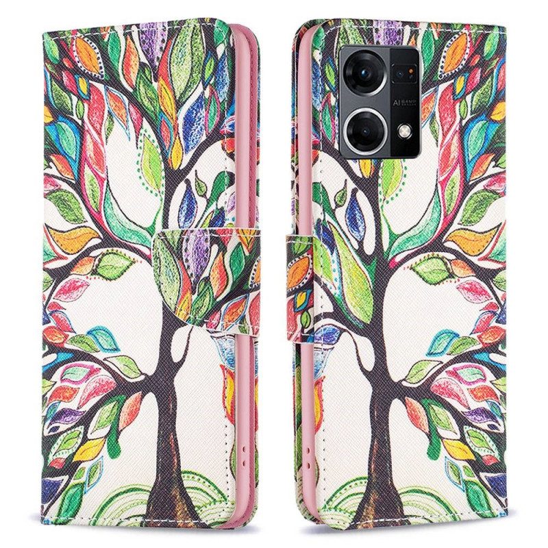 Custodia in pelle Oppo Reno 7 Pittura Ad Albero