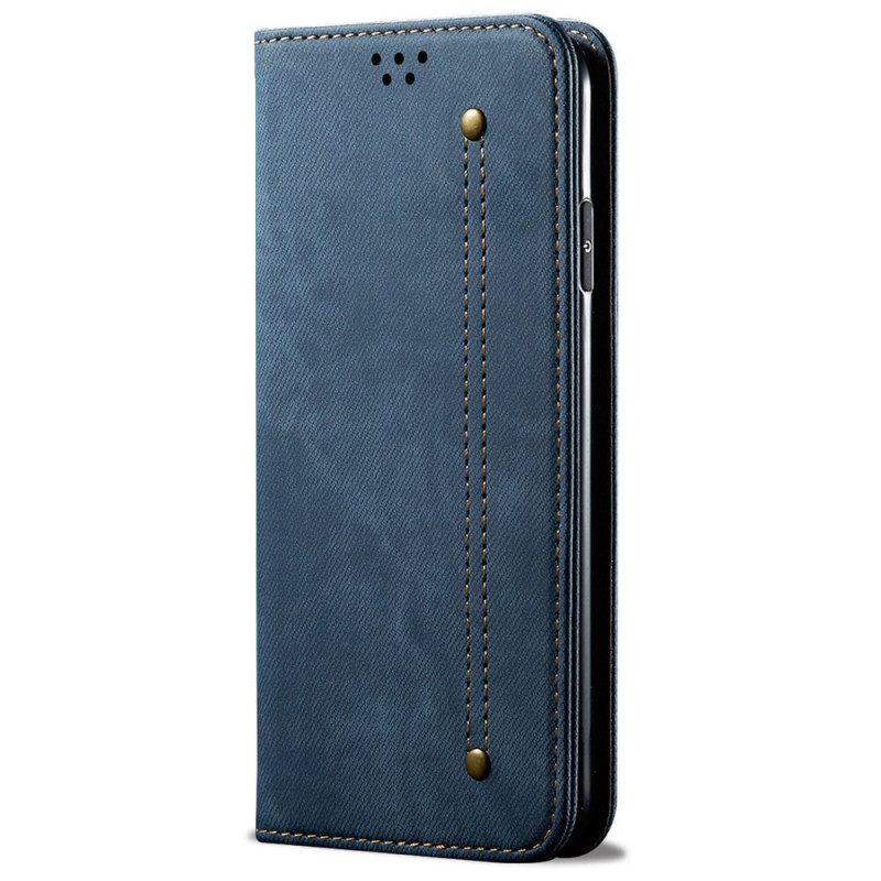 Folio Cover Oppo Reno 7 Custodia in pelle Tessuto Denim