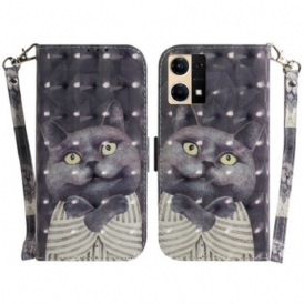 Folio Cover Oppo Reno 7 Gatto Grigio Con Cinturino