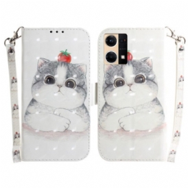 Folio Cover Oppo Reno 7 Pomodoro Sul Gatto Con Una Cinghia