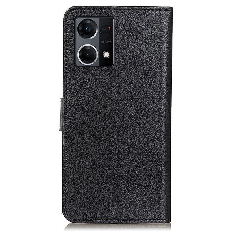 Folio Cover Oppo Reno 7 Stile Tradizionale In Pelle Litchi