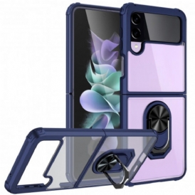 Folio Cover Samsung Galaxy Z Flip 3 5G Custodia in pelle Anello In Metallo Trasparente