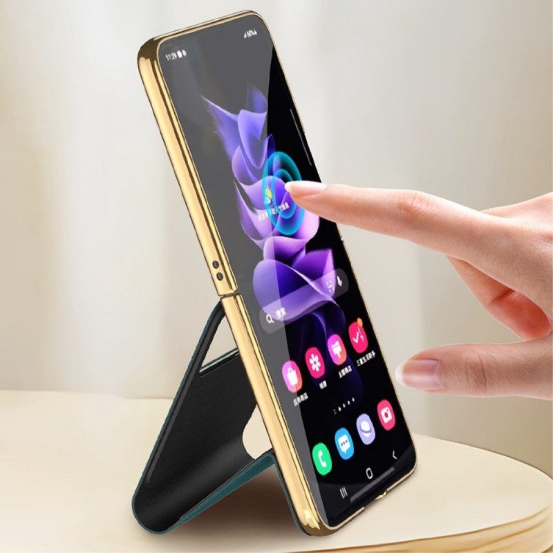 Folio Cover Samsung Galaxy Z Flip 3 5G Custodia in pelle Effetto Specchio E Supporto In Carbonio