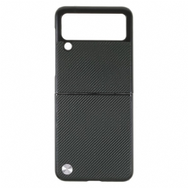 Folio Cover Samsung Galaxy Z Flip 3 5G Custodia in pelle Fibra Di Carbonio X-level