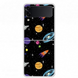 Folio Cover Samsung Galaxy Z Flip 3 5G Custodia in pelle Pianeta Galassia