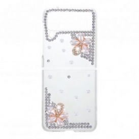 Folio Cover Samsung Galaxy Z Flip 3 5G Custodia in pelle Pietre Preziose