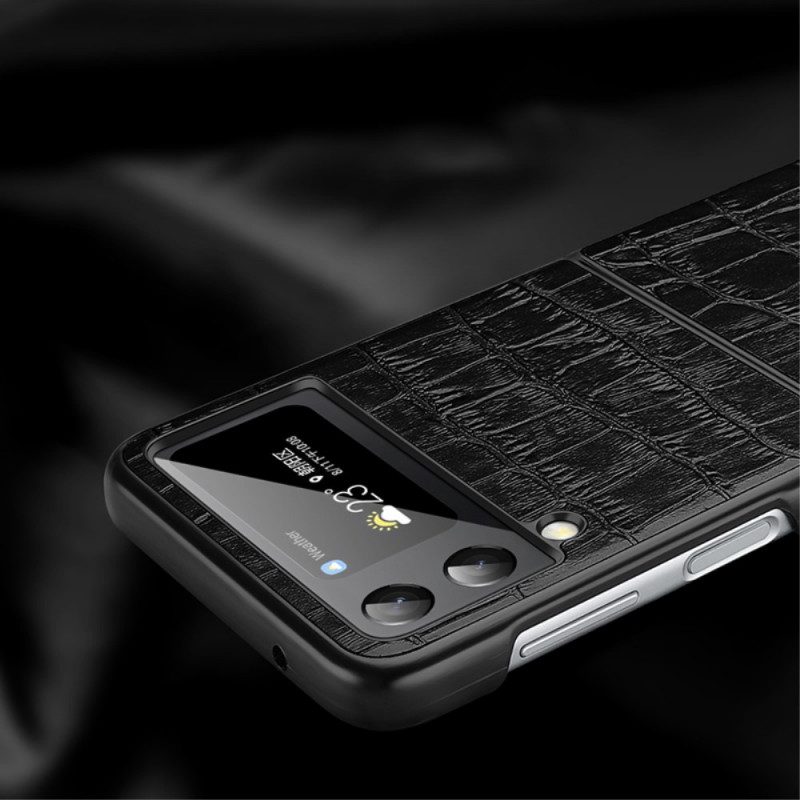Folio Cover Samsung Galaxy Z Flip 3 5G Custodia in pelle Vera Pelle Di Coccodrillo