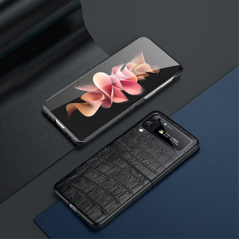 Folio Cover Samsung Galaxy Z Flip 3 5G Custodia in pelle Vera Pelle Di Coccodrillo