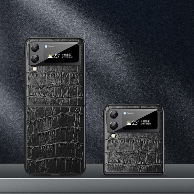 Folio Cover Samsung Galaxy Z Flip 3 5G Custodia in pelle Vera Pelle Di Coccodrillo