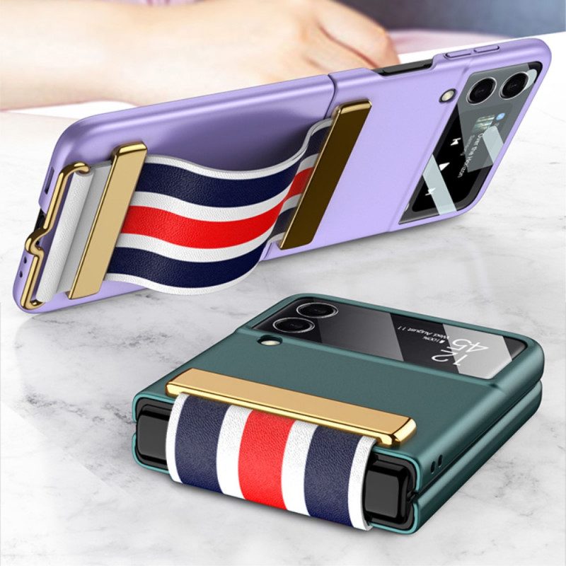 Folio Cover Samsung Galaxy Z Flip 3 5G Custodia in pelle Vetro Temperato E Cinturino Gkk