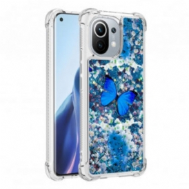 Cover Xiaomi Mi 11 (5G) Farfalle Blu Glitterate