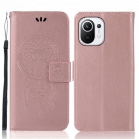 Custodia in pelle Xiaomi Mi 11 (5G) Gufo Acchiappasogni Effetto Pelle