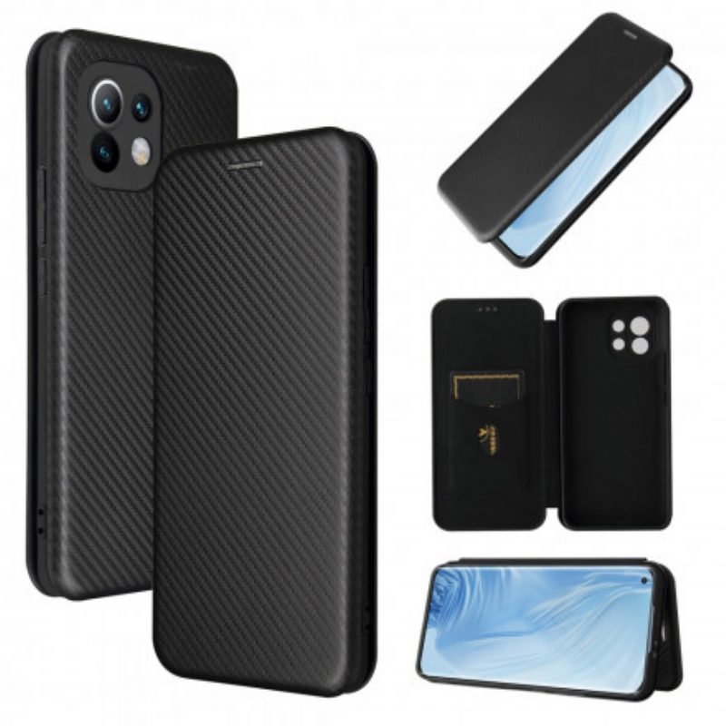 Folio Cover Xiaomi Mi 11 (5G) Custodia in pelle Fibra Di Carbonio Con Anello Di Supporto