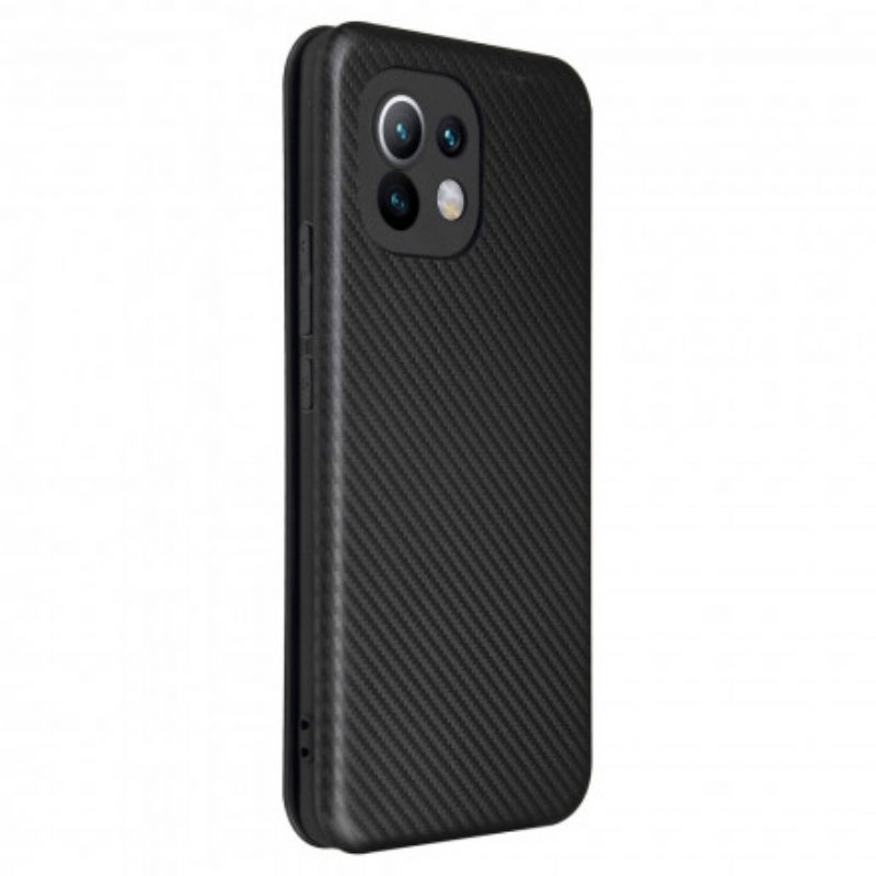 Folio Cover Xiaomi Mi 11 (5G) Custodia in pelle Fibra Di Carbonio Con Anello Di Supporto