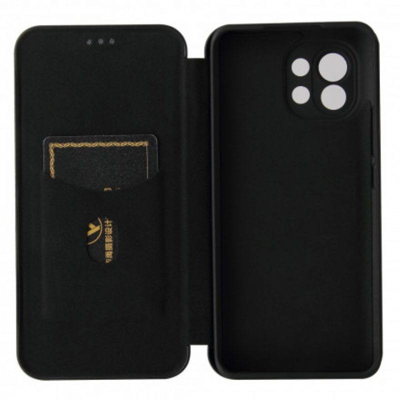 Folio Cover Xiaomi Mi 11 (5G) Custodia in pelle Fibra Di Carbonio Con Anello Di Supporto