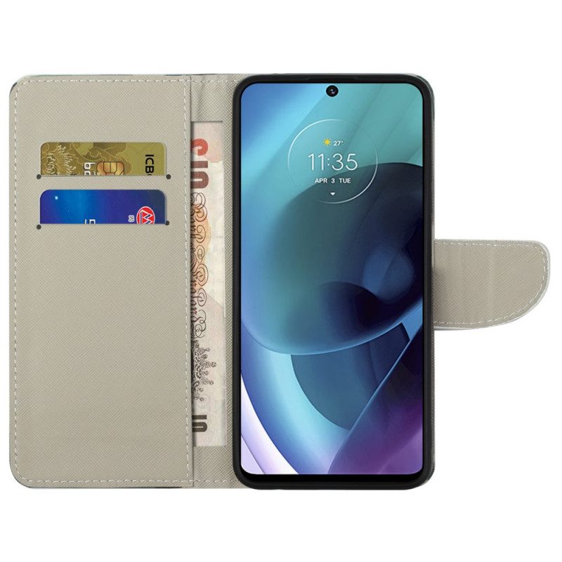 Custodia in pelle Moto G51 5G Farfalla Blu E Gialla