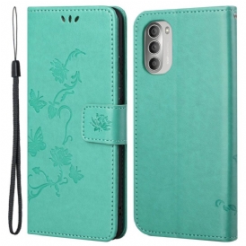 Custodia in pelle Moto G51 5G Farfalle E Fiori Asiatici