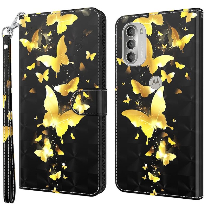 Custodia in pelle Moto G51 5G Farfalle Gialle