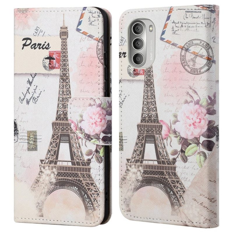 Custodia in pelle Moto G51 5G Retrò Torre Eiffel