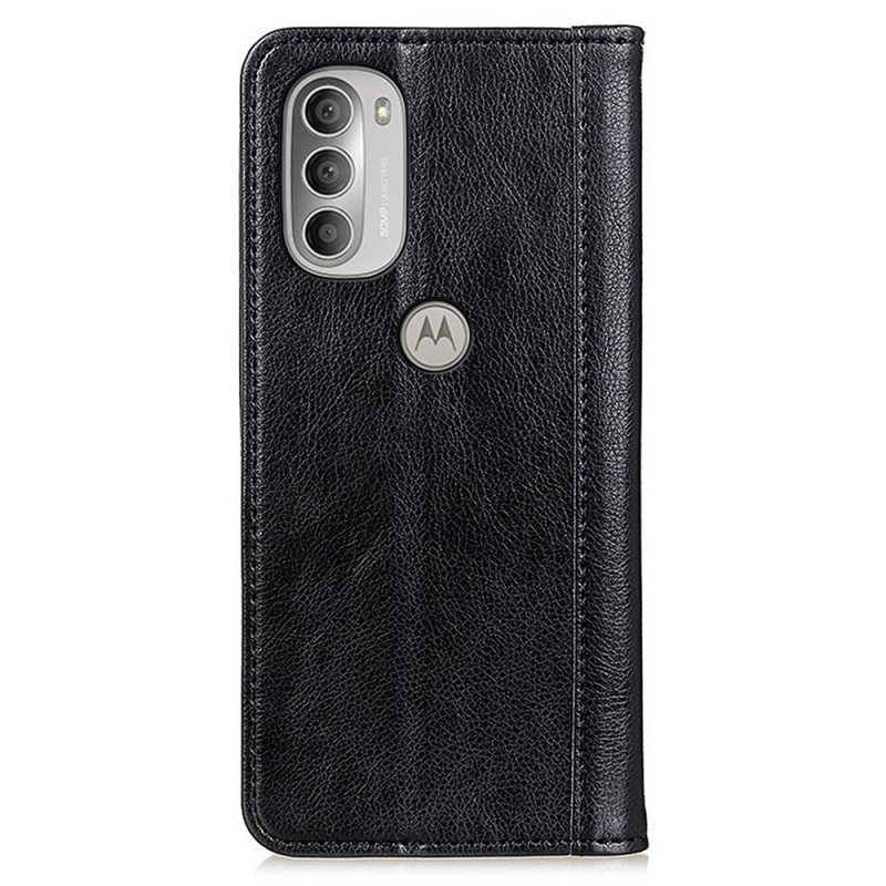 Folio Cover Moto G51 5G Custodia in pelle Eleganza Split Litchi Leather