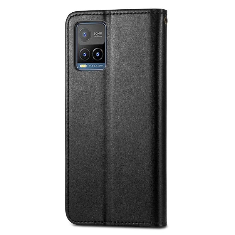Folio Cover Vivo Y21 Chiusura A Rivetto E Cinturino