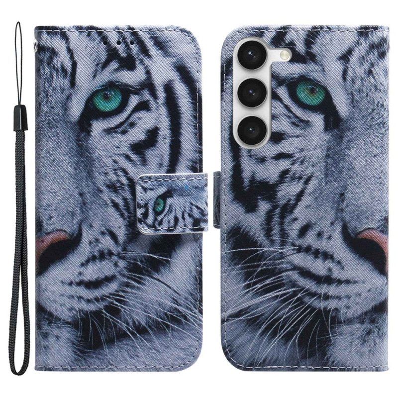 Custodia A Portafoglio Samsung Galaxy S23 5G Tigre Bianca
