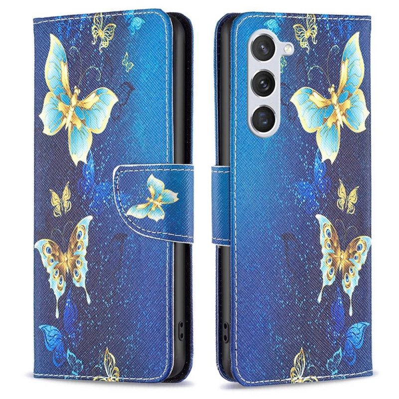 Custodia in pelle Samsung Galaxy S23 5G Farfalle Dorate