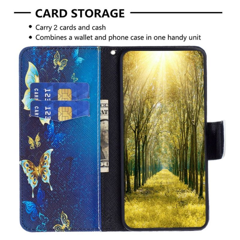 Custodia in pelle Samsung Galaxy S23 5G Farfalle Dorate