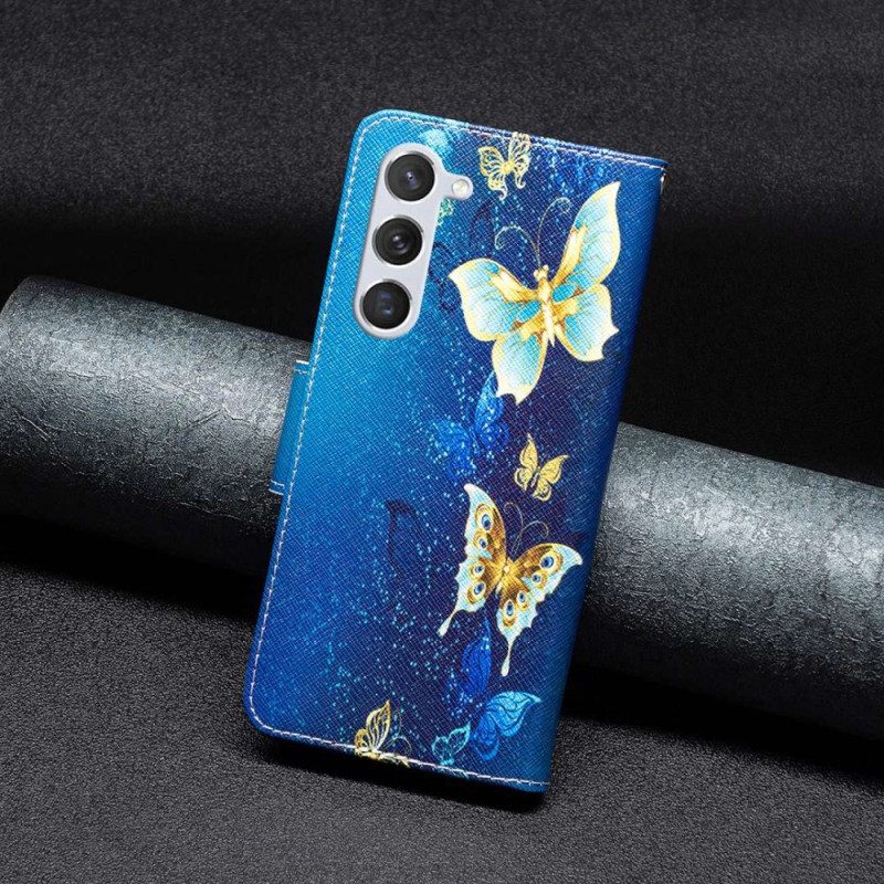 Custodia in pelle Samsung Galaxy S23 5G Farfalle Dorate