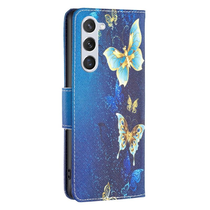 Custodia in pelle Samsung Galaxy S23 5G Farfalle Dorate