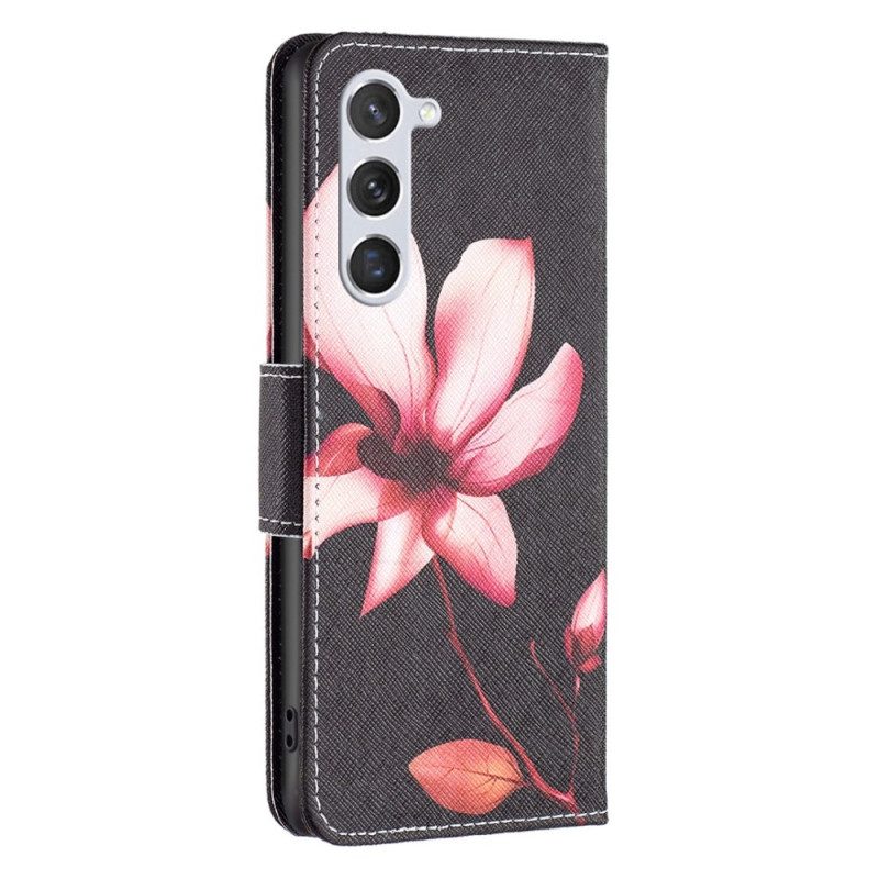 Custodia in pelle Samsung Galaxy S23 5G Fiore Su Sfondo Nero