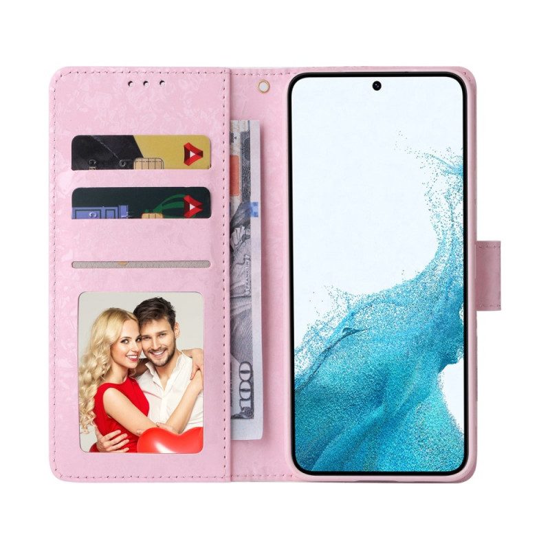 Custodia in pelle Samsung Galaxy S23 5G Fiori Rfid Con Cordino