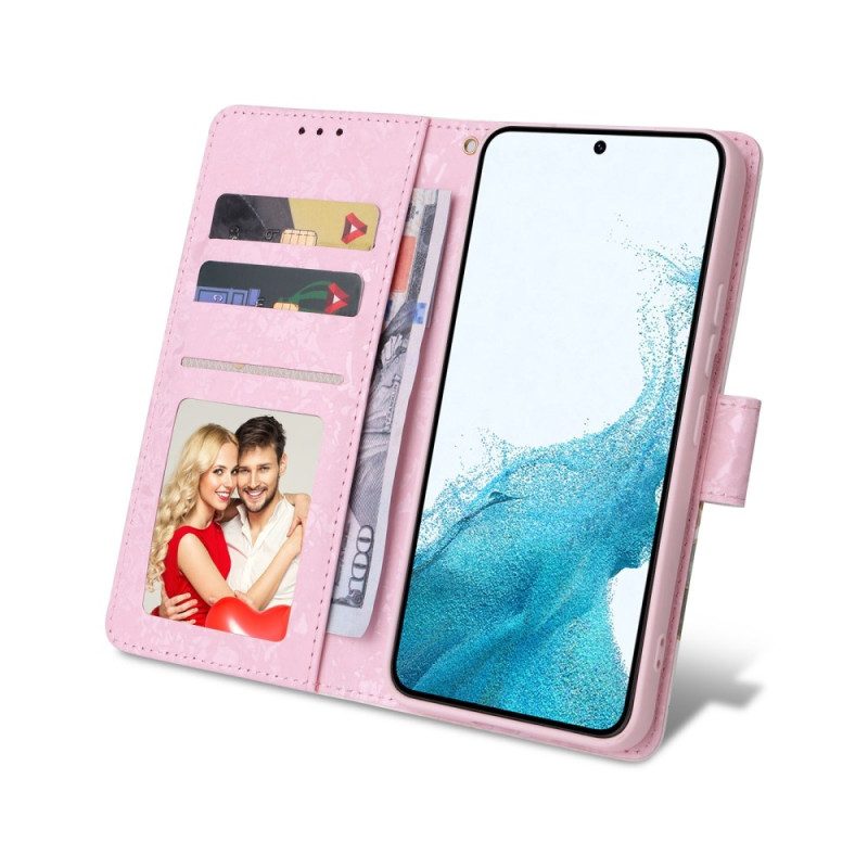 Custodia in pelle Samsung Galaxy S23 5G Fiori Rfid Con Cordino