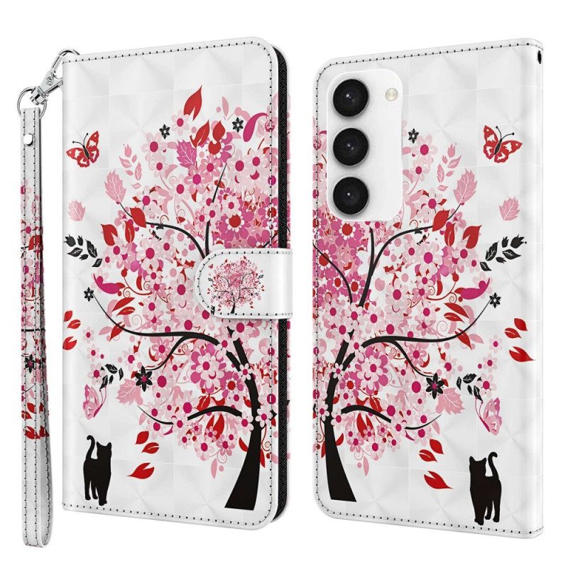 Custodia in pelle Samsung Galaxy S23 5G Gatto E Albero Perizoma