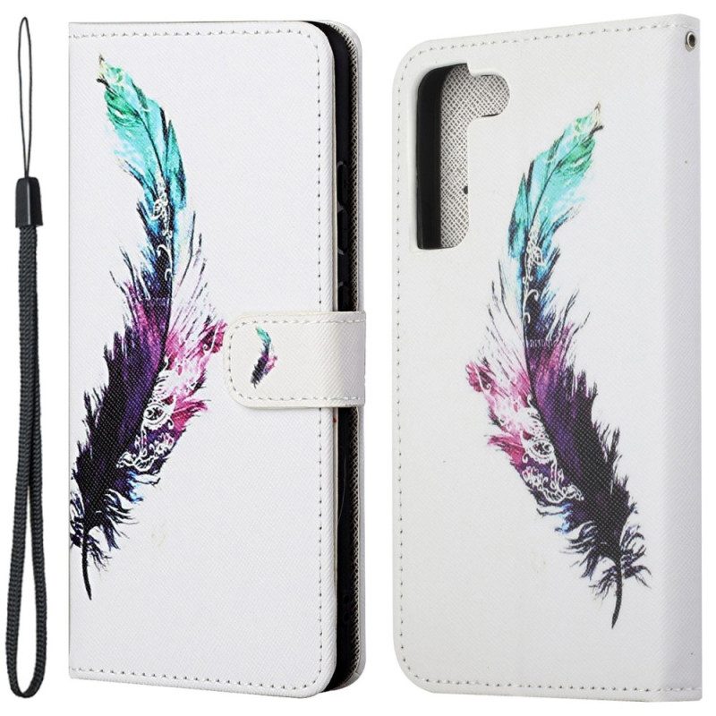 Custodia in pelle Samsung Galaxy S23 5G Piuma Con Cordino