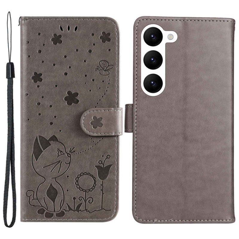 Custodia in pelle Samsung Galaxy S23 5G Strappy Cat E Api