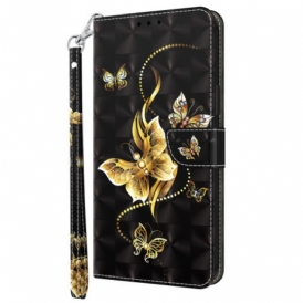 Folio Cover Samsung Galaxy S23 5G Cinturino In Oro Con Farfalle