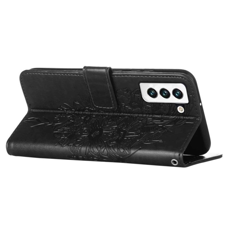 Folio Cover Samsung Galaxy S23 5G Design A Farfalla Con Cordino