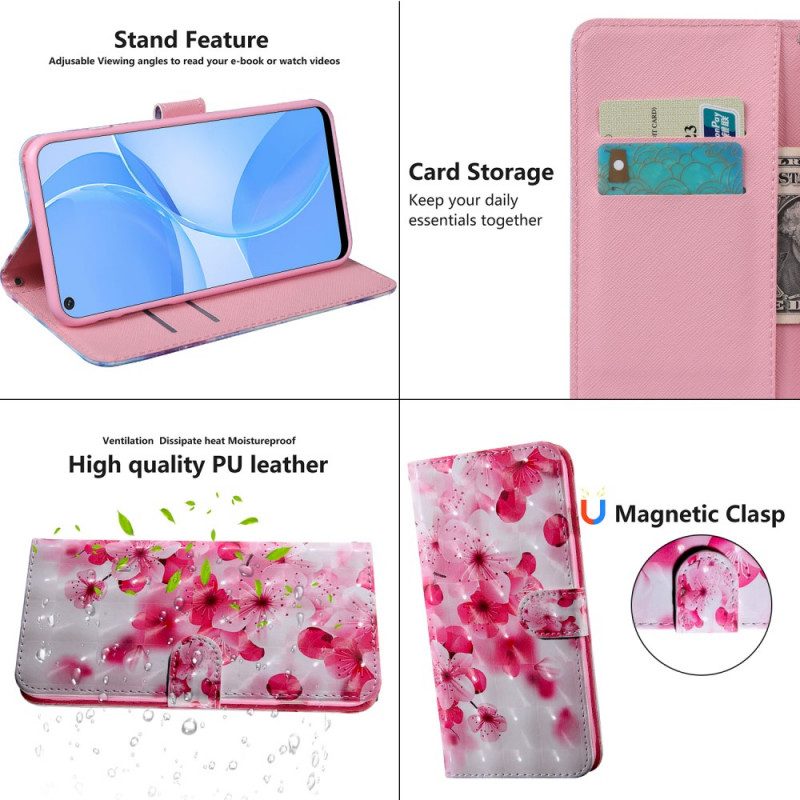 Custodia A Portafoglio Oppo A16 / A16s Fiori Rosa