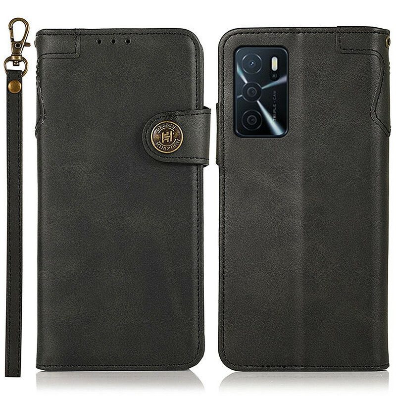 Custodia in pelle Oppo A16 / A16s Bottone In Ecopelle Khazneh