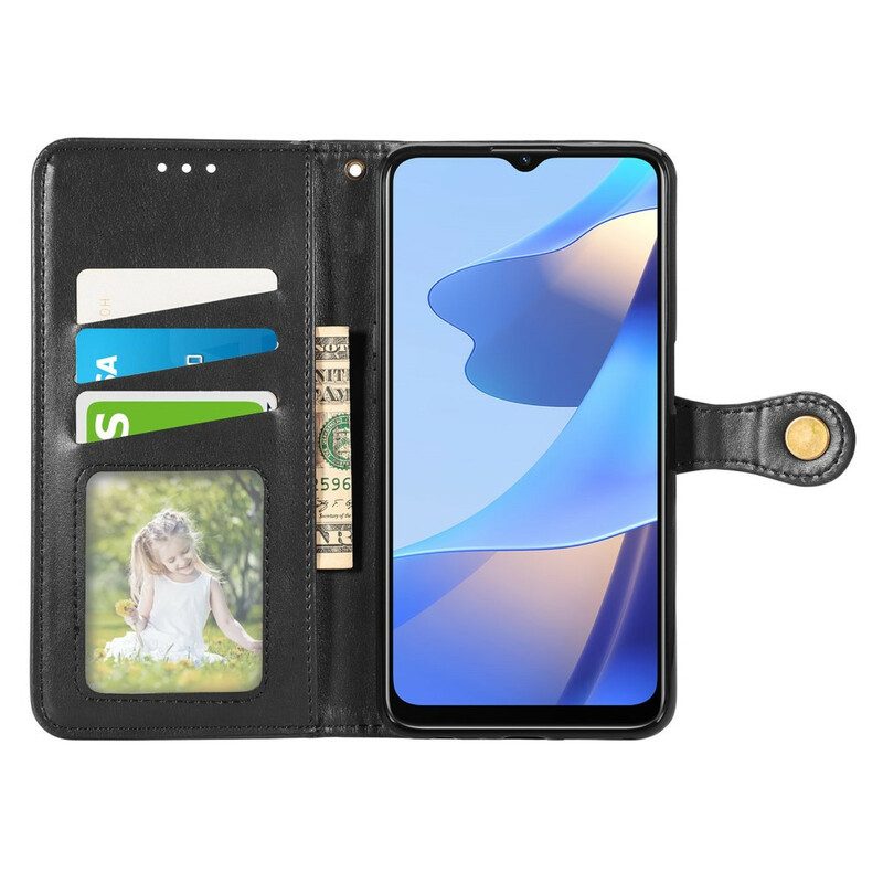 Custodia in pelle Oppo A16 / A16s Ecopelle E Chiusura Vintage