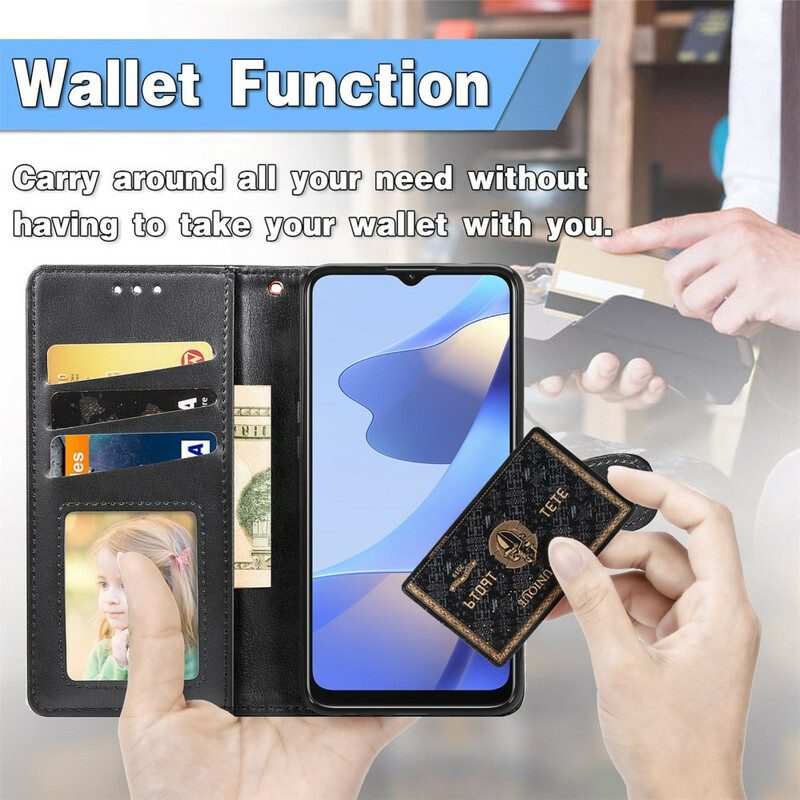 Custodia in pelle Oppo A16 / A16s Ecopelle E Chiusura Vintage