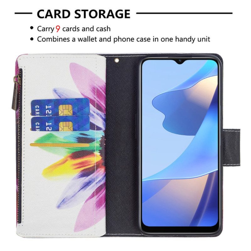 Custodia in pelle Oppo A16 / A16s Tasca Con Zip A Fiore